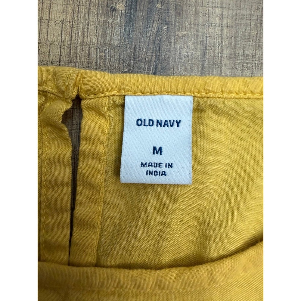 Old Navy Mustard Yellow Boho Peasant Blouse Medium‎ Relaxed Fit Short Sleeve - Picture 5 of 9
